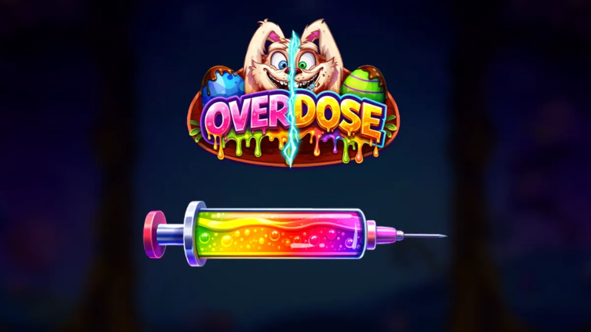 Tampilan visual slot Overdose dengan simbol bertema Paskah yang unik dan gelap