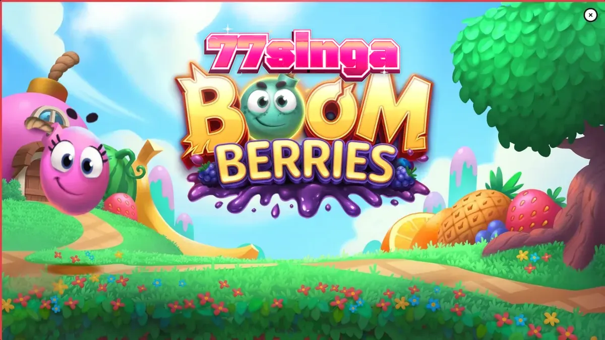 Tampilan visual cerah dan penuh warna dari slot Boomberries dengan tema buah-buahan dan desa dongeng.